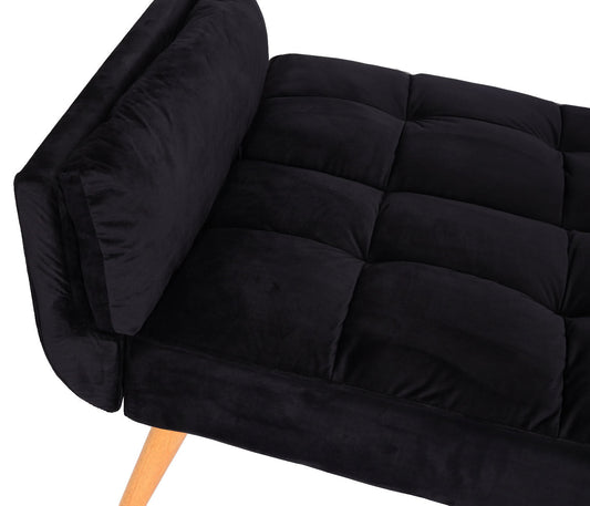 Cosmo Casa - Slaapbank met Hocker - Slaapfunctie - Fluweel - Zwart - 218×175 cm