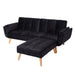 Cosmo Casa - Slaapbank met Hocker - Slaapfunctie - Fluweel - Zwart - 218×175 cm