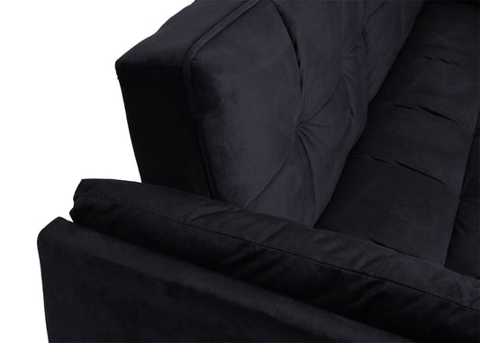 Cosmo Casa - Slaapbank met Hocker - Slaapfunctie - Fluweel - Zwart - 218×175 cm