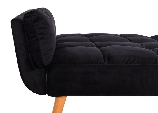 Cosmo Casa - Slaapbank met Hocker - Slaapfunctie - Fluweel - Zwart - 218×175 cm