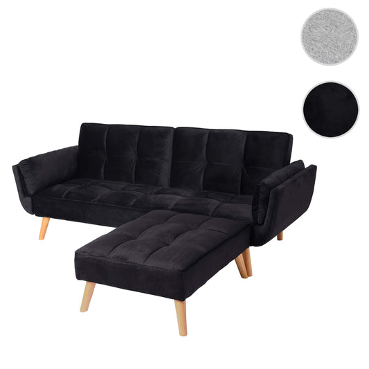 Cosmo Casa - Slaapbank met Hocker - Slaapfunctie - Fluweel - Zwart - 218×175 cm
