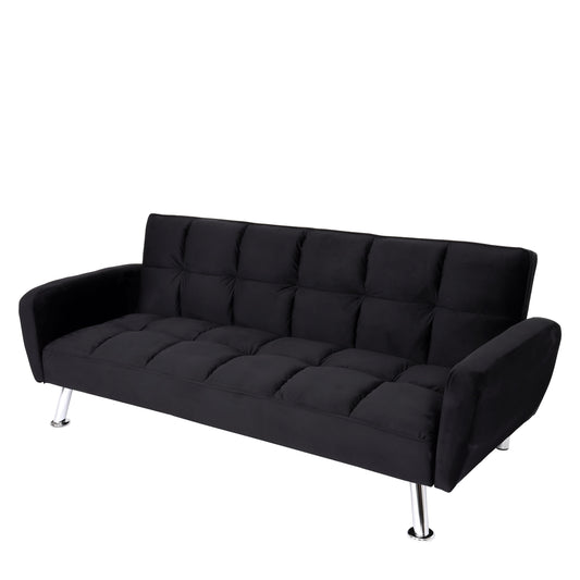 Cosmo Casa - Bank - Slaapfunctie - Fluweel - Zwart - 203 cm