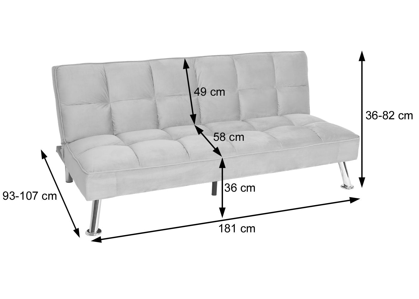 Cosmo Casa - Bank - Slaapfunctie - Fluweel - Grijs - 181×107 cm