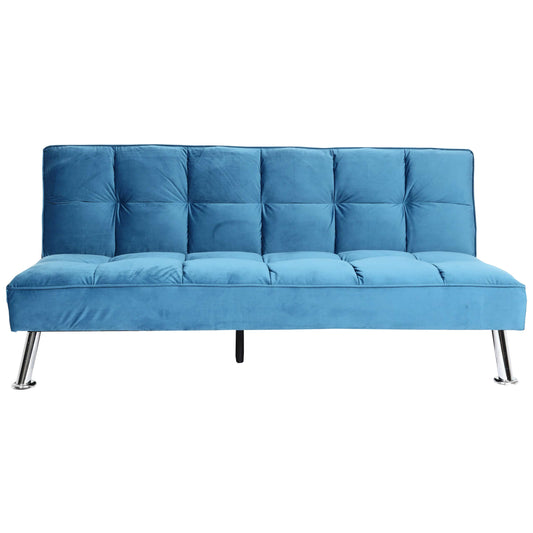 Cosmo Casa - Bank - Slaapfunctie - Fluweel - Blauw - 181×107 cm