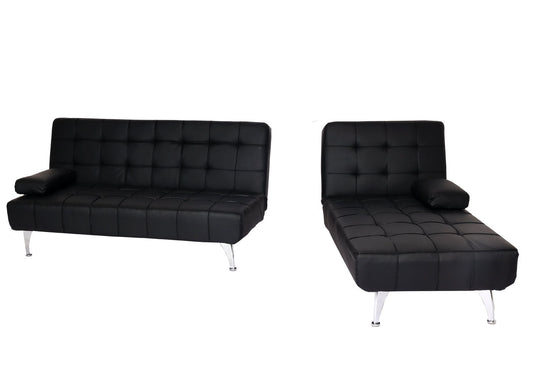 Cosmo Casa - Slaapbank - Slaapfunctie - Kunstleer - Zwart - 236 cm