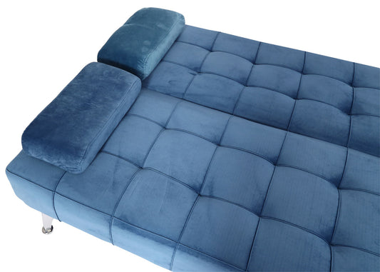 Cosmo Casa - Slaapbank - Slaapfunctie - Fluweel - Blauw - 236 cm