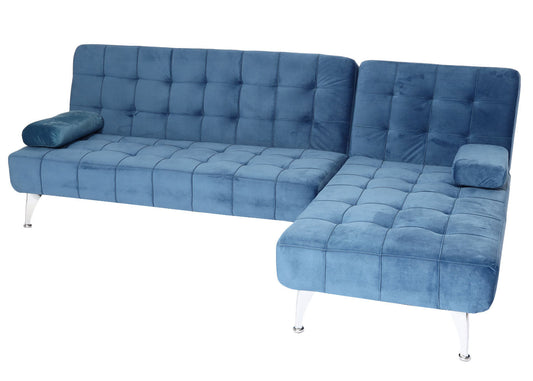 Cosmo Casa - Slaapbank - Slaapfunctie - Fluweel - Blauw - 236 cm