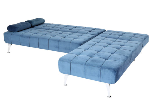 Cosmo Casa - Slaapbank - Slaapfunctie - Fluweel - Blauw - 236 cm