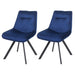 Cosmo Casa - Set van 2 Eetkamerstoelen - Gestoffeerd - Fluweel & Metaal - Blauw