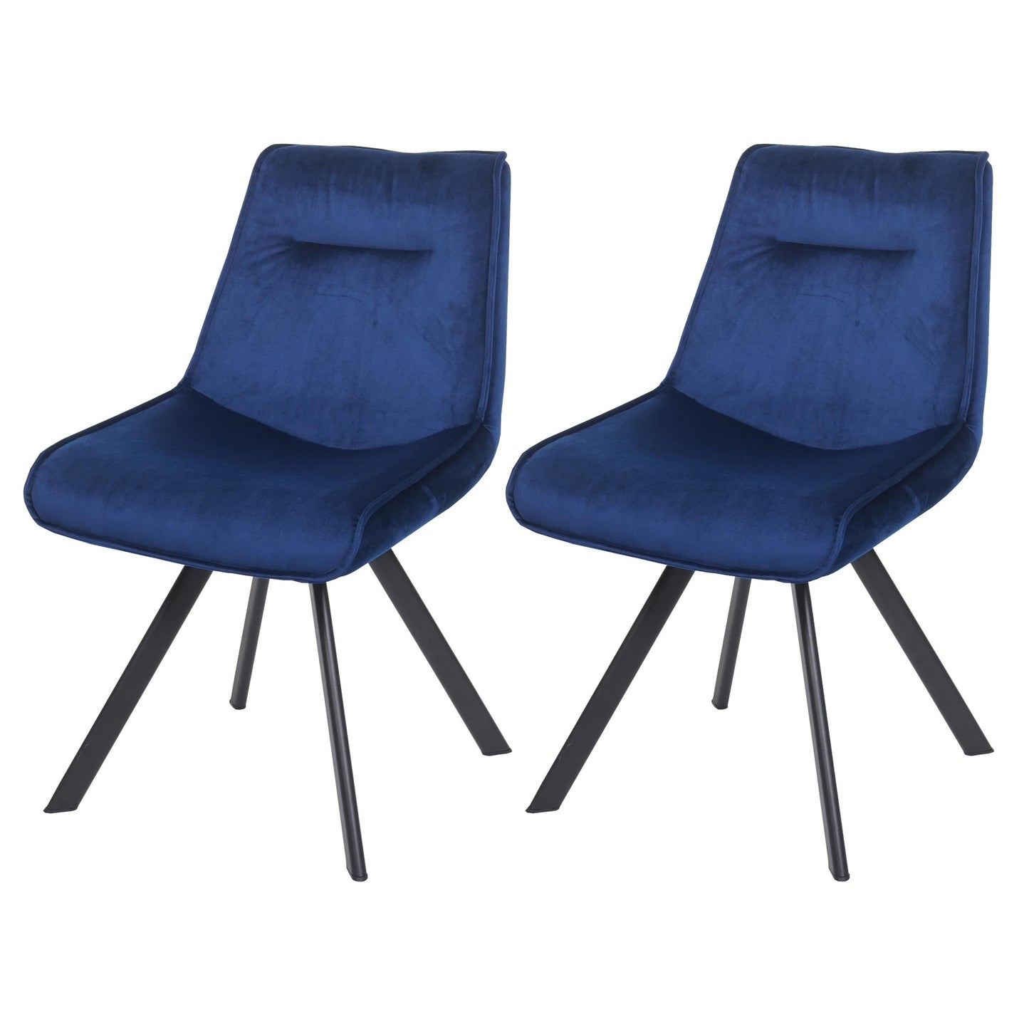 Cosmo Casa - Set van 2 Eetkamerstoelen - Gestoffeerd - Fluweel & Metaal - Blauw