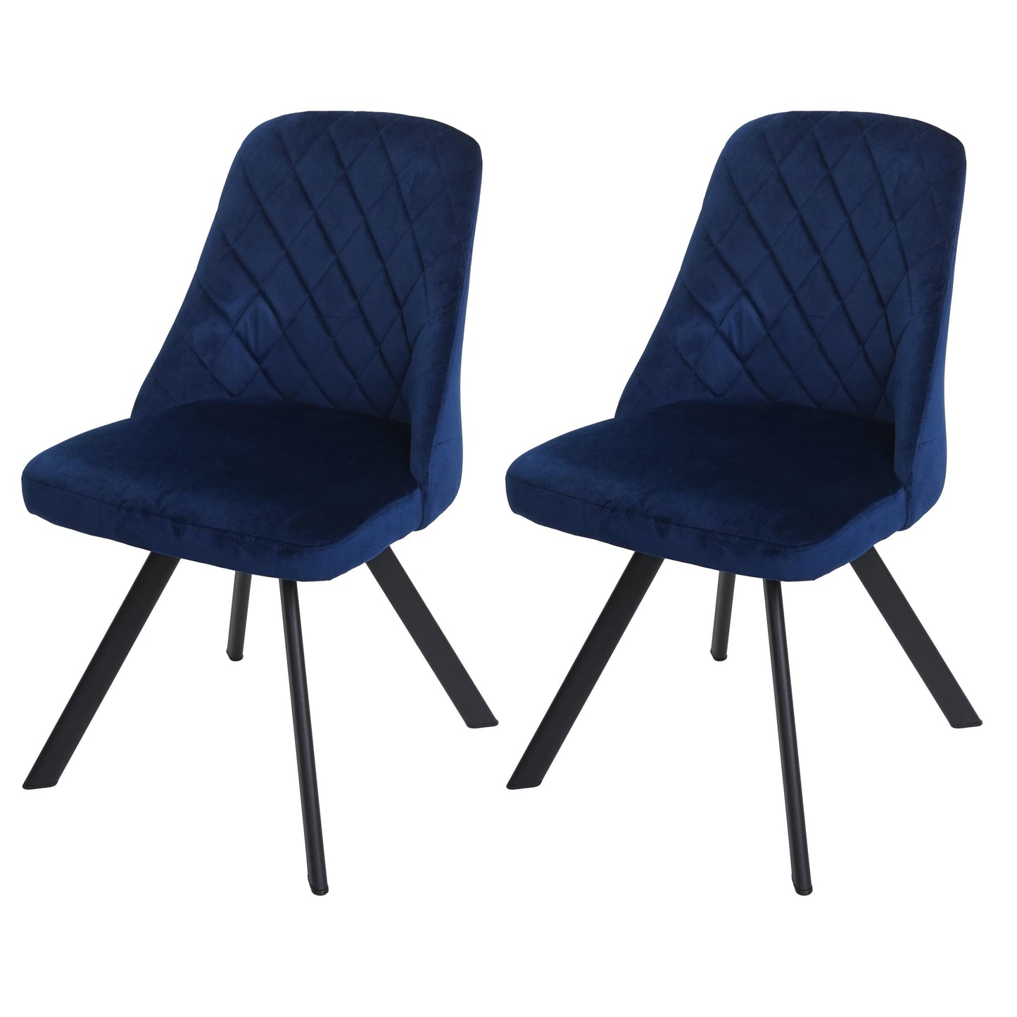 Cosmo Casa - Set van 2 Eetkamerstoelen - Gestoffeerd - Fluweel - Blauw