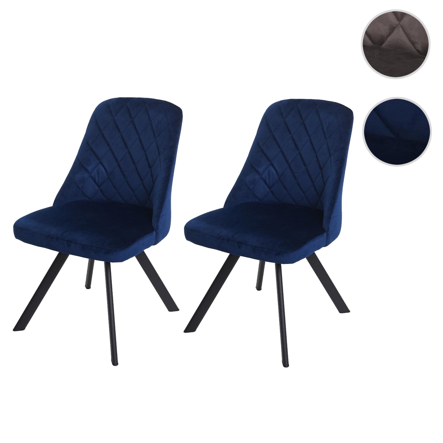 Cosmo Casa - Set van 2 Eetkamerstoelen - Gestoffeerd - Fluweel - Blauw