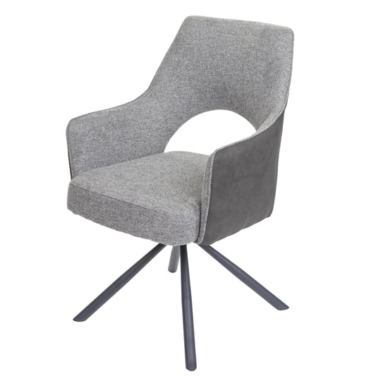 Cosmo Casa - Eetkamerstoel - Swivel - Textiel - Grijs-Donkergrijs