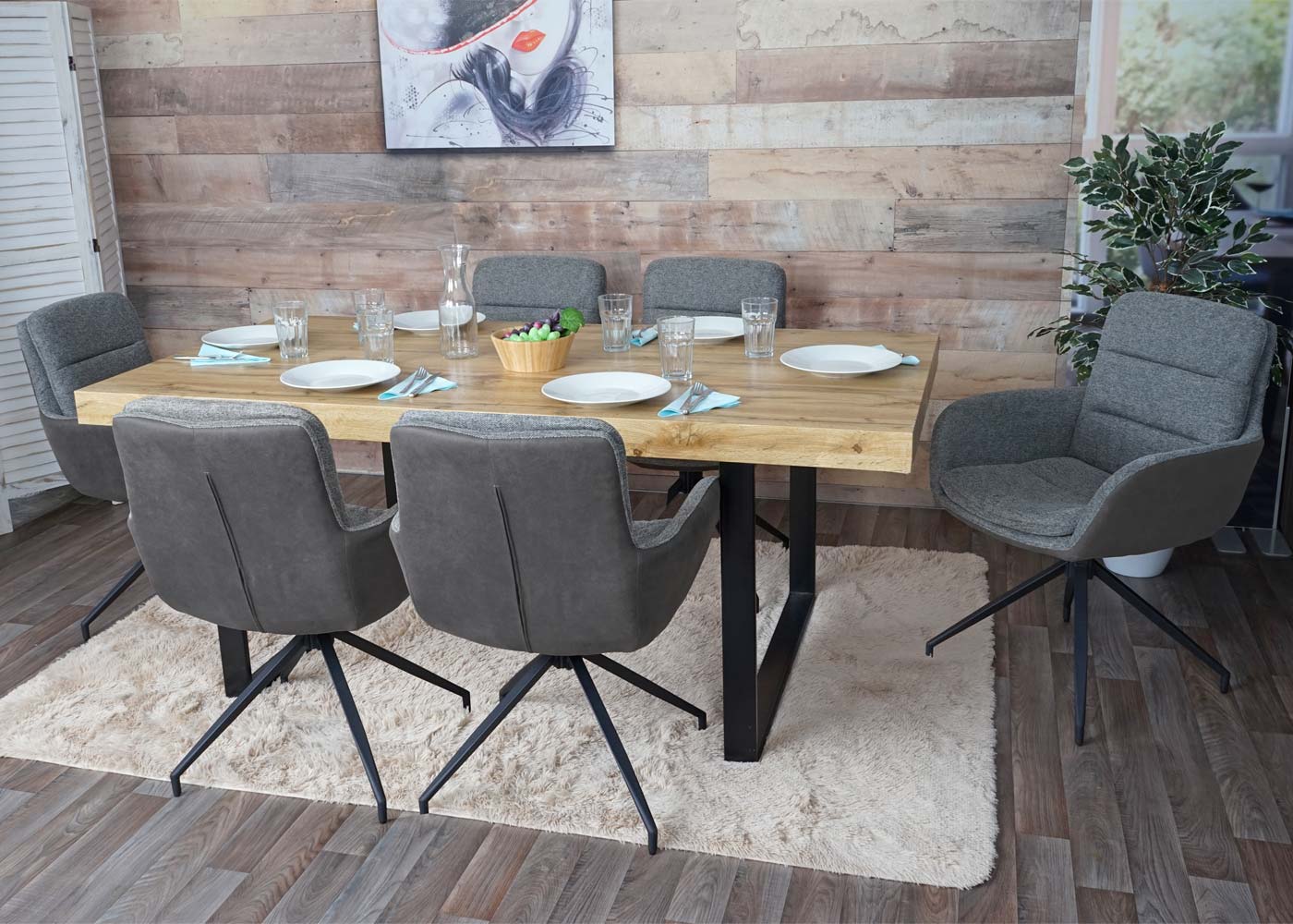 Cosmo Casa - Eetkamerstoel - Swivel - Textiel - Grijs-Donkergrijs