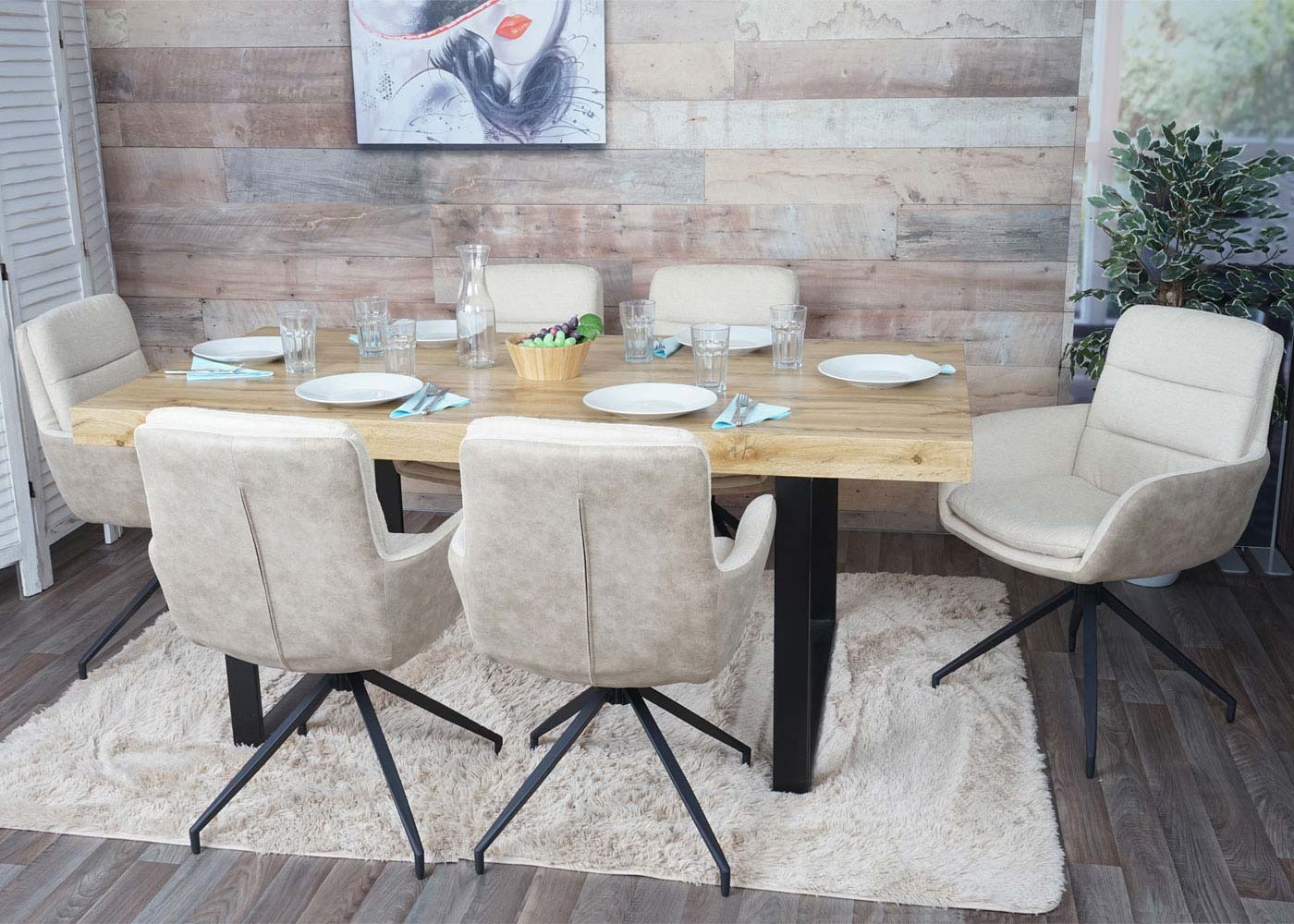 Cosmo Casa - Eetkamerstoel - Swivel - Textiel - Crème-Beige