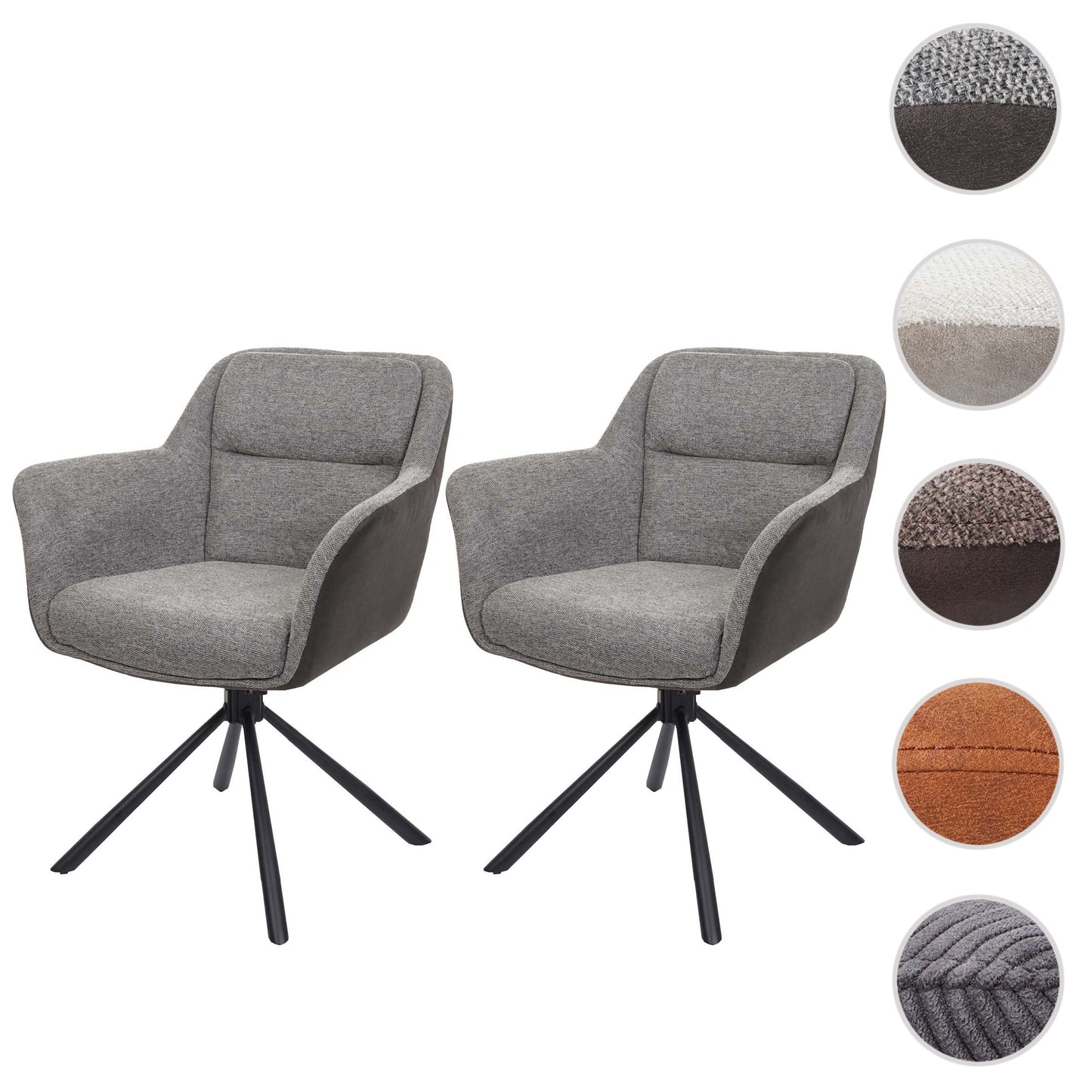 Cosmo Casa - Set van 2 Eetkamerstoelen - Swivel - Kunstleer - Grijs-Donkergrijs