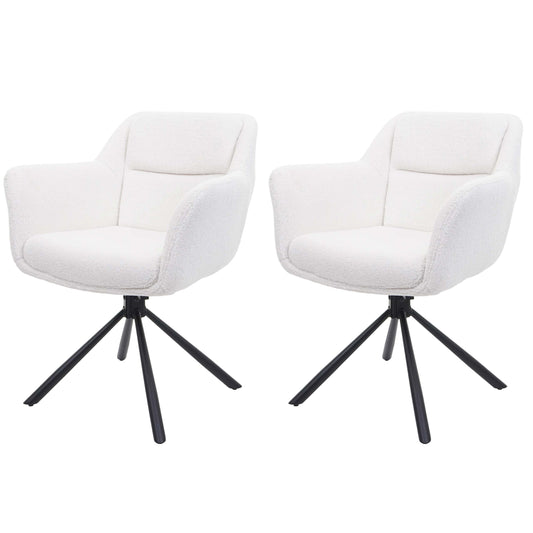 Cosmo Casa - Set van 2 Eetkamerstoelen - Draaibaar - Bouclé - Wit