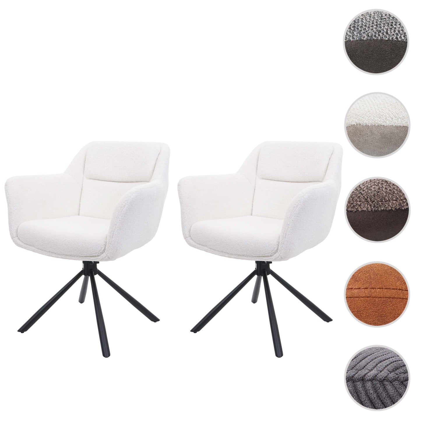 Cosmo Casa - Set van 2 Eetkamerstoelen - Draaibaar - Bouclé - Wit