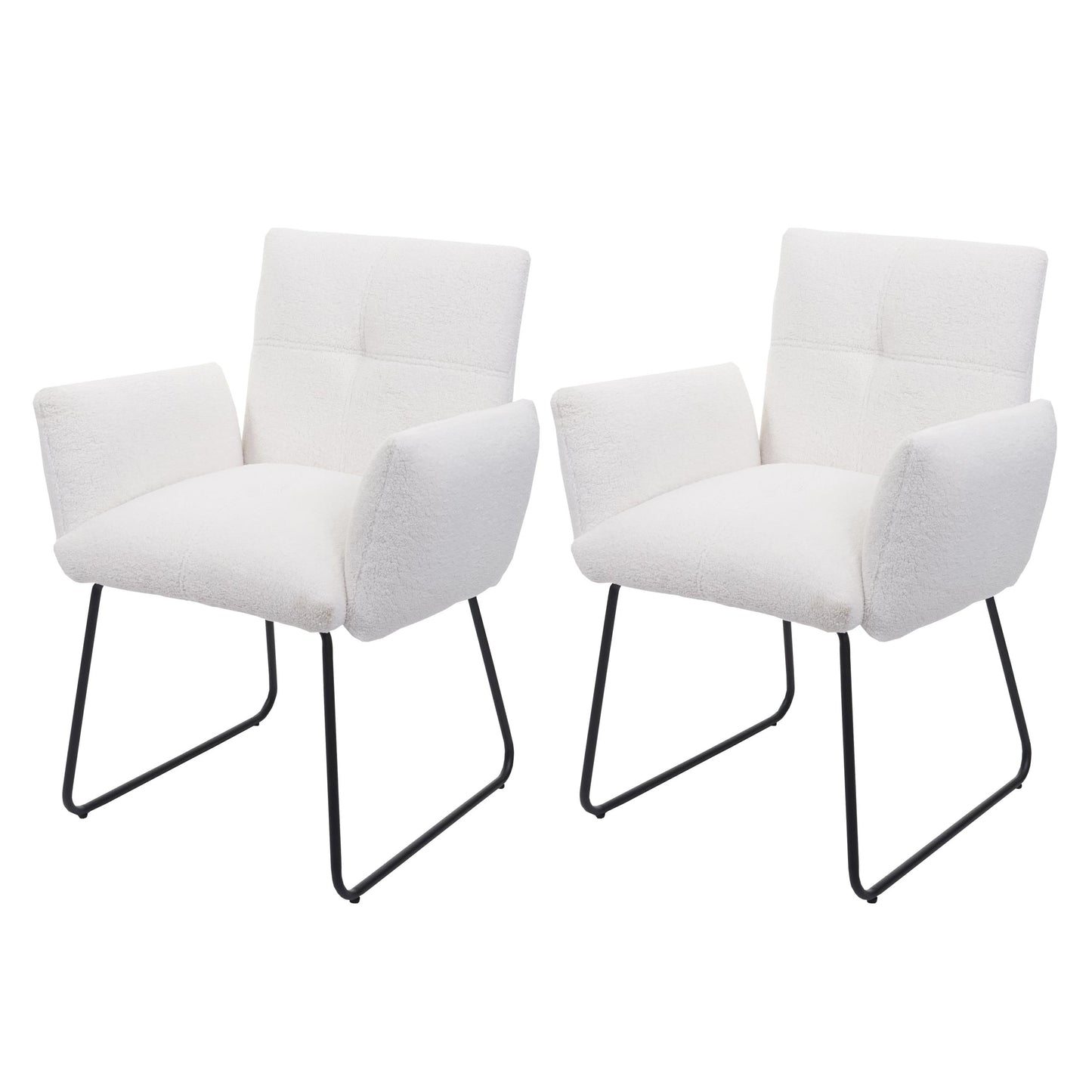 Cosmo Casa - Set van 2 Eetkamerstoelen - Armleuning - Bouclé - Wit
