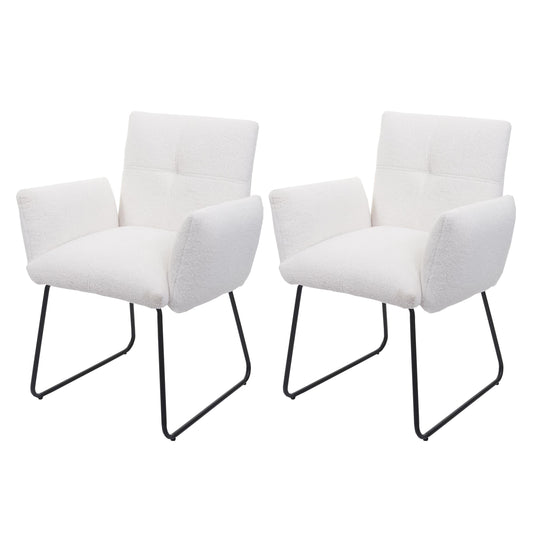 Cosmo Casa - Set van 2 Eetkamerstoelen - Armleuning - Bouclé - Wit