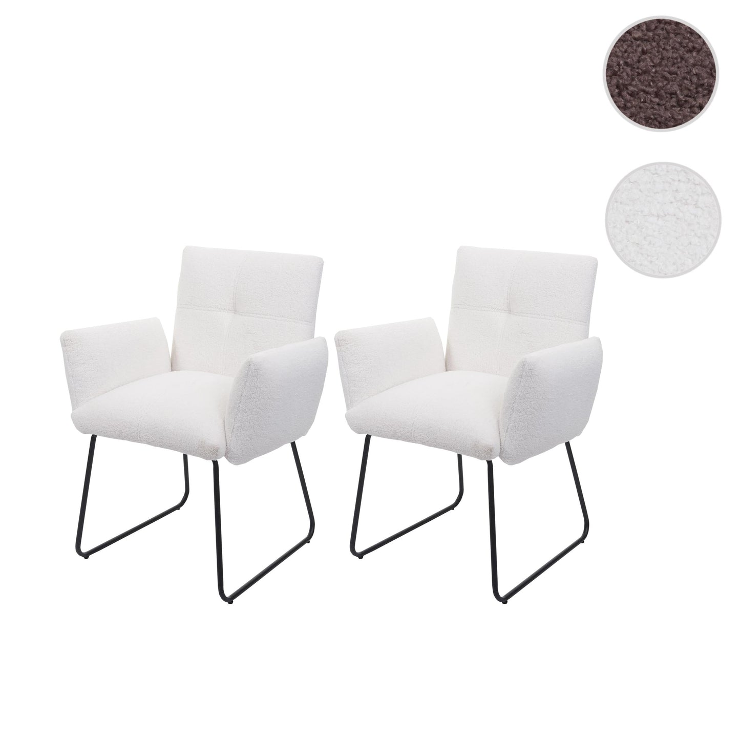 Cosmo Casa - Set van 2 Eetkamerstoelen - Armleuning - Bouclé - Wit
