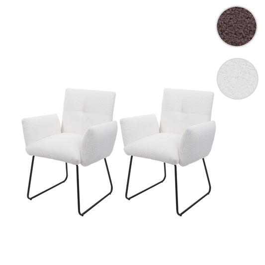 Cosmo Casa - Set van 2 Eetkamerstoelen - Armleuning - Bouclé - Wit