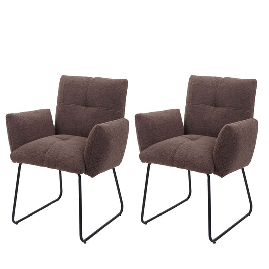 Cosmo Casa - Set van 2 Eetkamerstoelen - Armleuning - Bouclé - Bruin