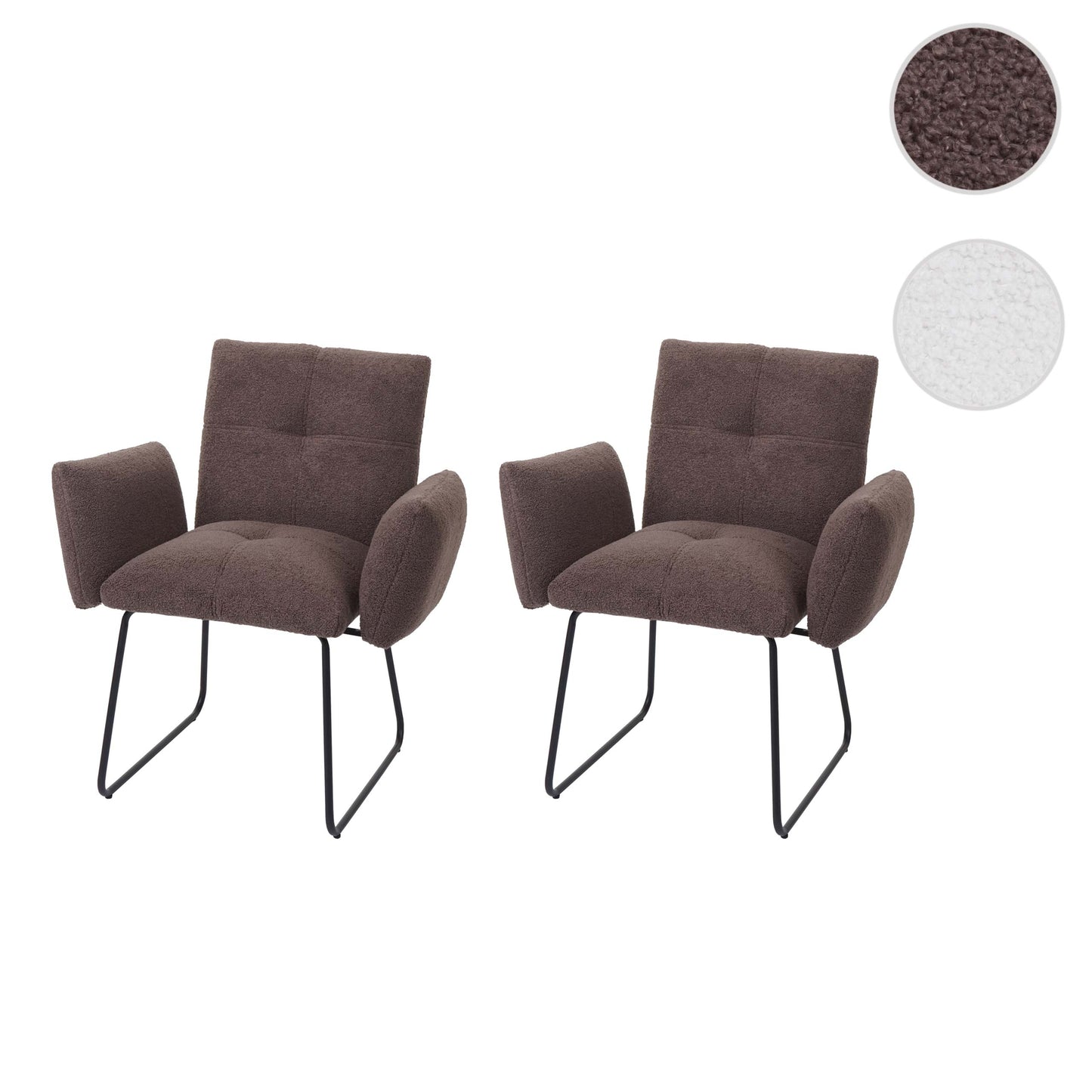 Cosmo Casa - Set van 2 Eetkamerstoelen - Armleuning - Bouclé - Bruin