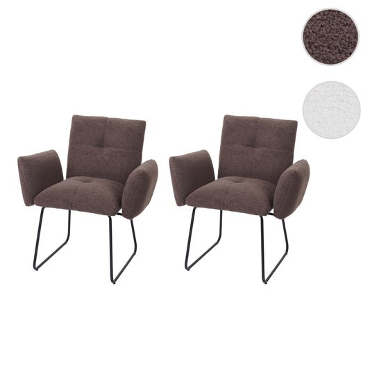 Cosmo Casa - Set van 2 Eetkamerstoelen - Armleuning - Bouclé - Bruin
