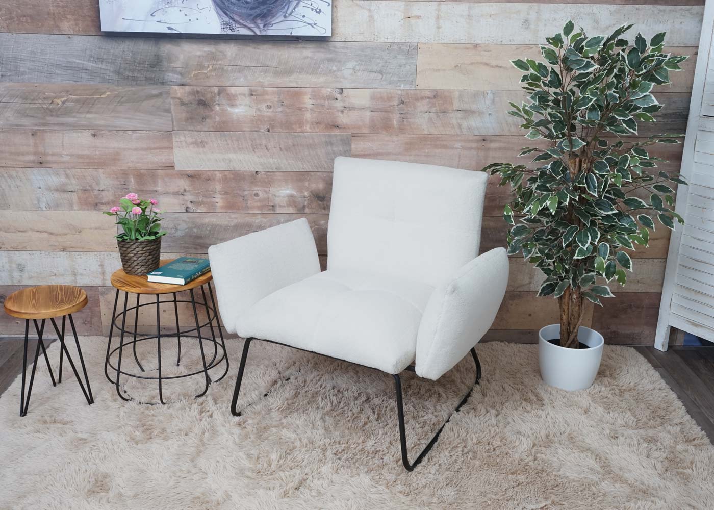 Cosmo Casa - Loungestoel - Bouclé - Textiel - Wit