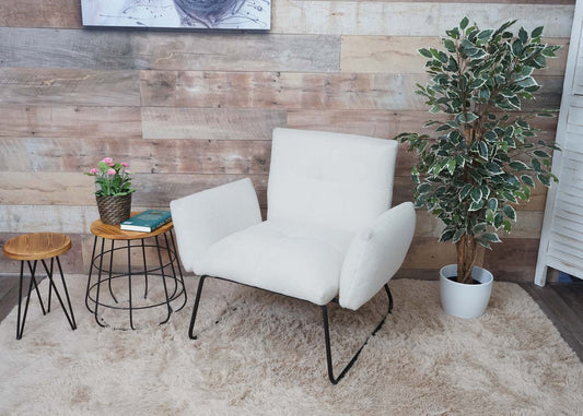 Cosmo Casa - Loungestoel - Bouclé - Textiel - Wit