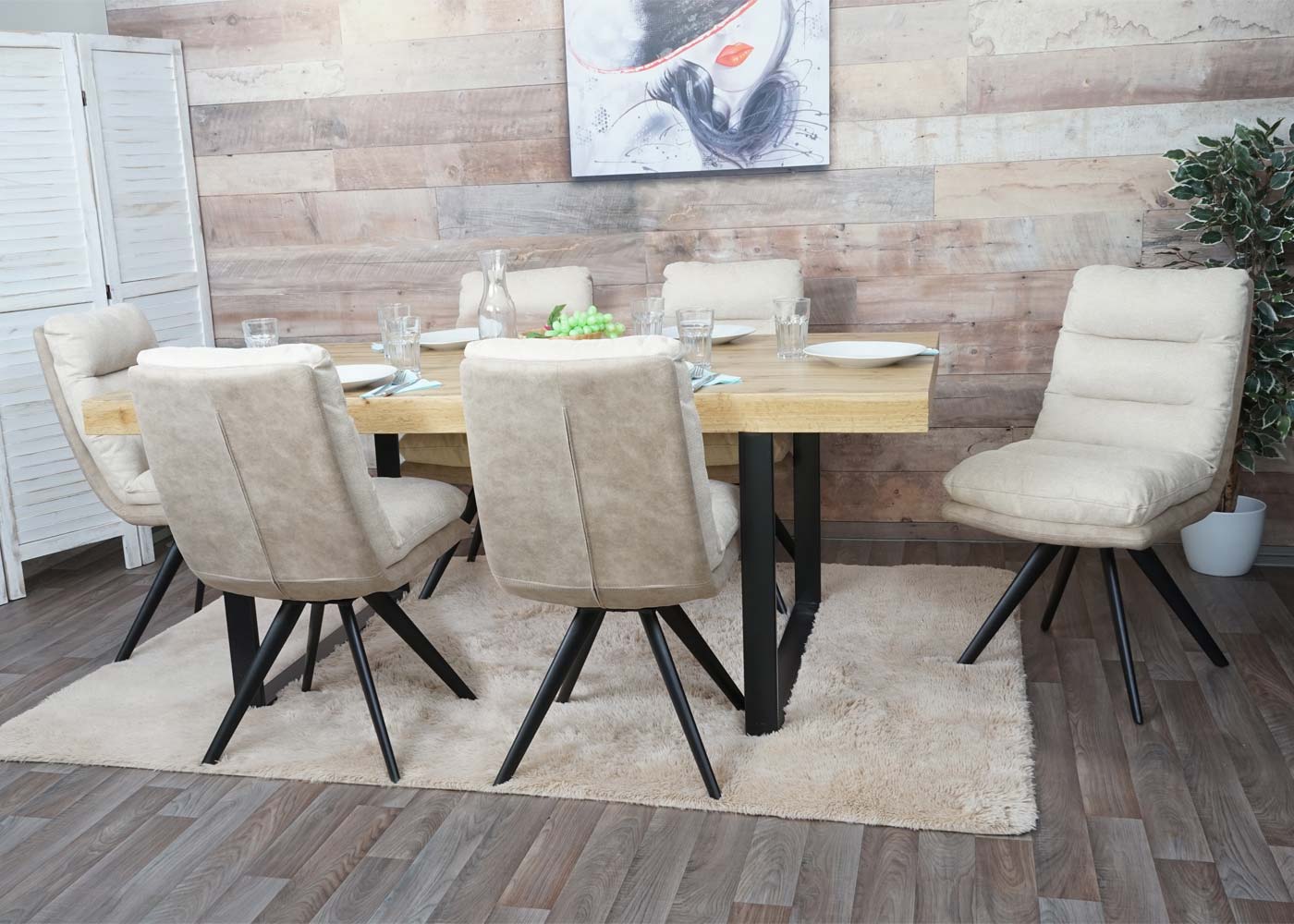 Cosmo Casa - Eetkamerstoel - Swivel - Textiel - Crème