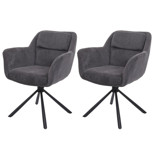 Cosmo Casa - Set van 2 Eetkamerstoelen - Swivel - Corduroy Grijs