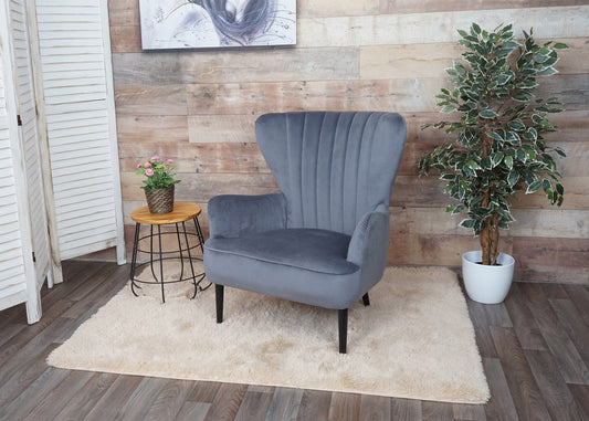 Cosmo Casa - Loungestoel - Gestoffeerd - Fluweel - Grijs