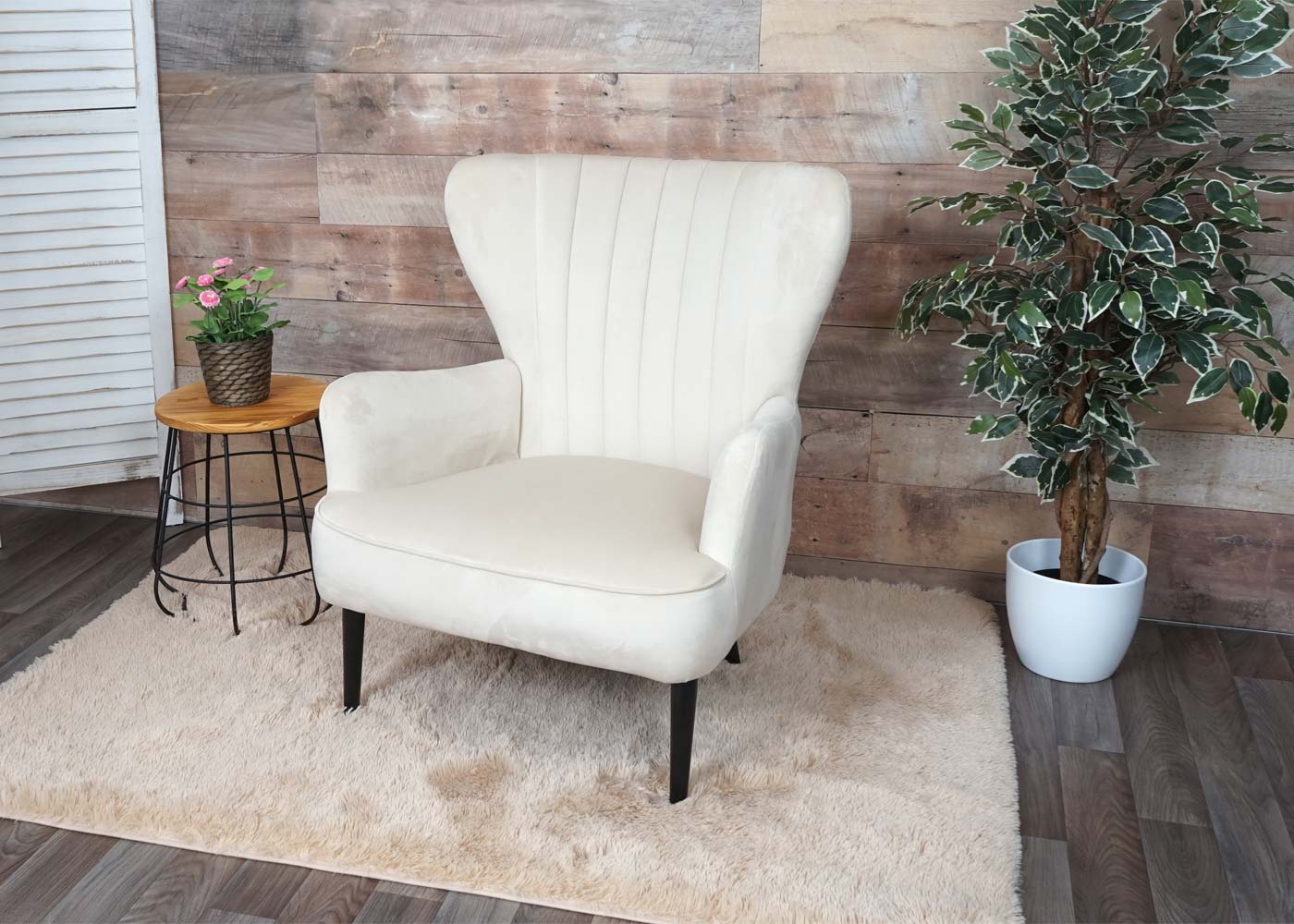 Cosmo Casa - Loungestoel - Gestoffeerd - Fluweel - Crème-Beige