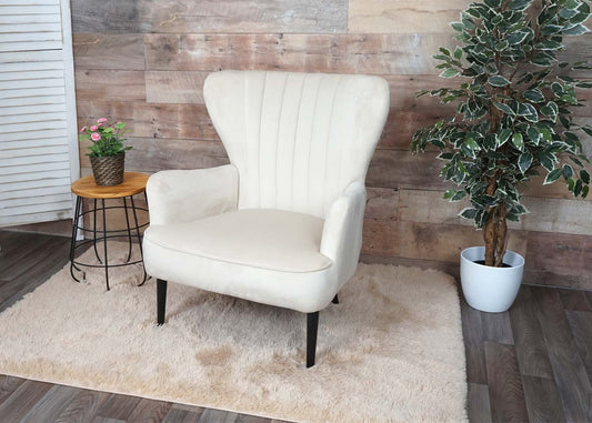 Cosmo Casa - Loungestoel - Gestoffeerd - Fluweel - Crème-Beige