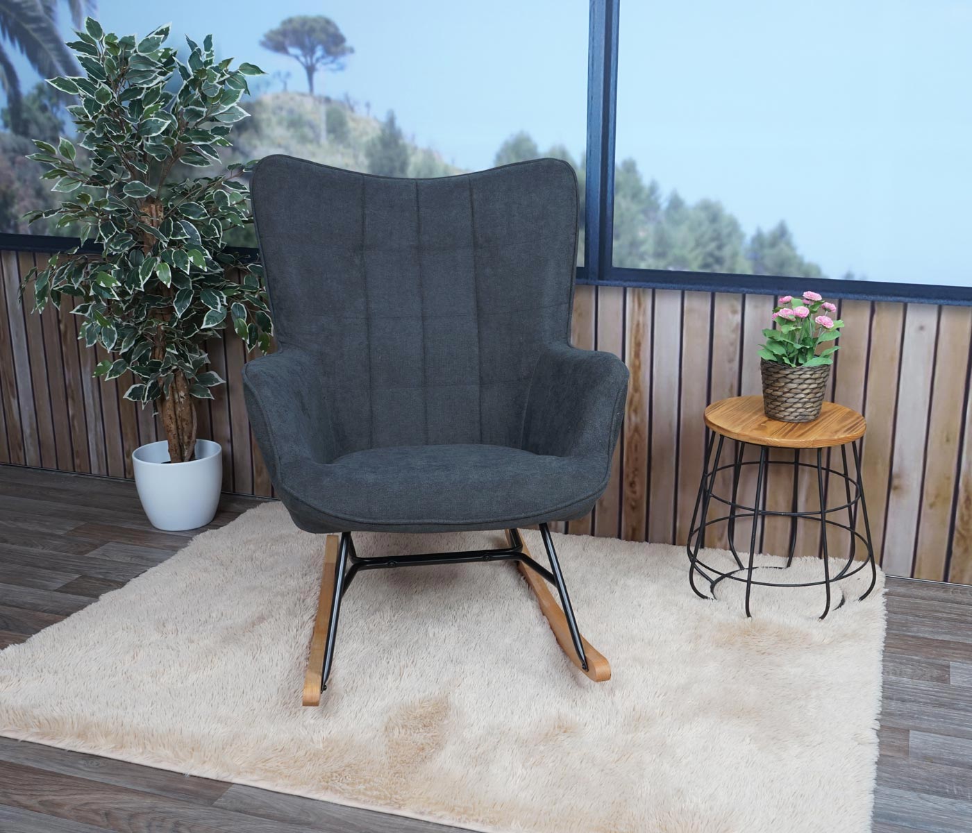 Cosmo Casa - Schommelstoel - Relax - Textiel - Antraciet