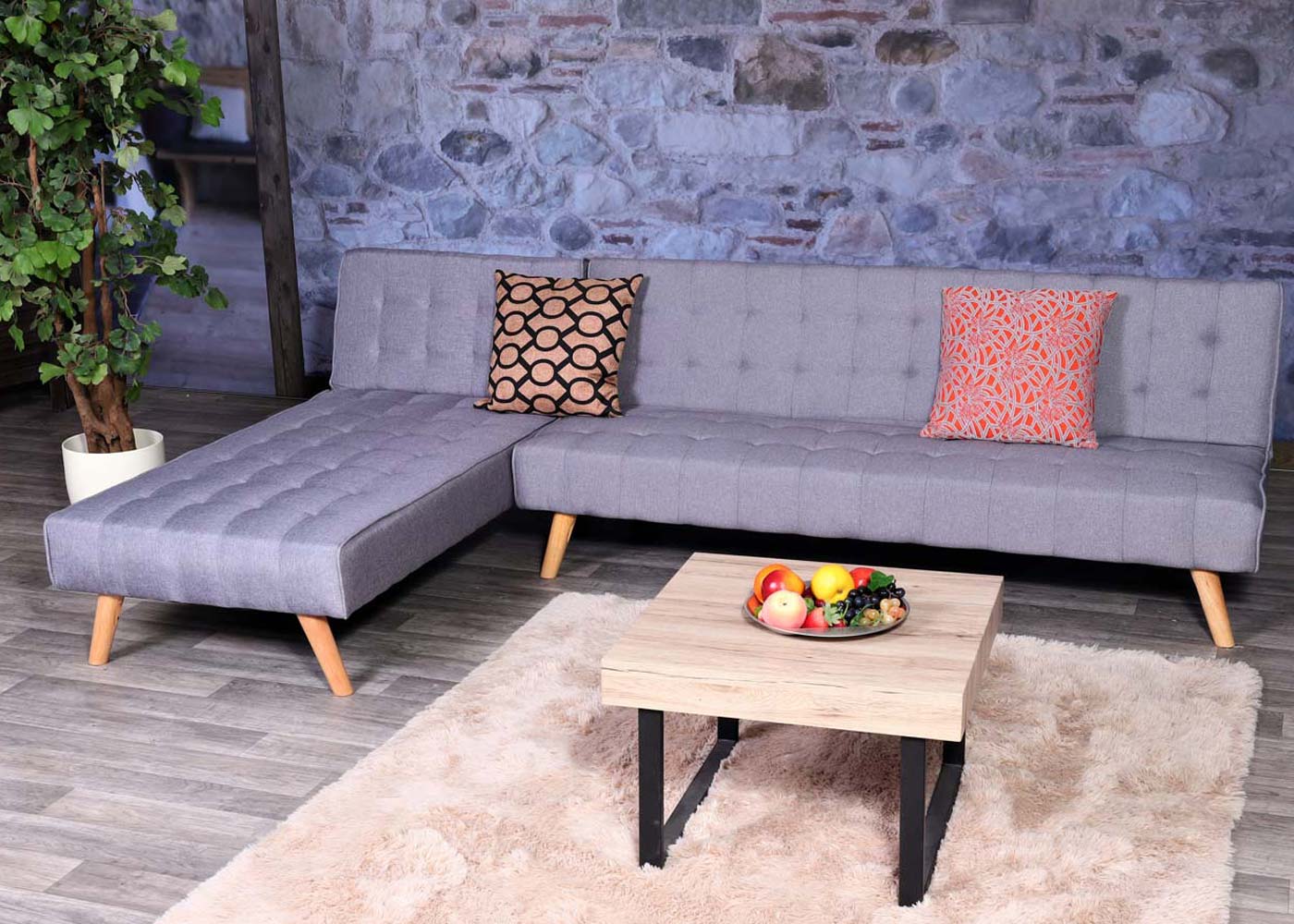 Cosmo Casa - Hoekbank - Klapbank - Textiel - Lichtgrijs - 256 cm