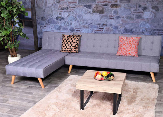 Cosmo Casa - Hoekbank - Klapbank - Textiel - Lichtgrijs - 256 cm