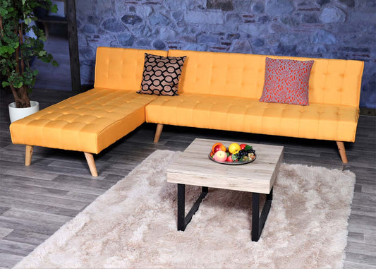 Cosmo Casa - Hoekbank - Klapbank - Textiel - Geel - 256 cm