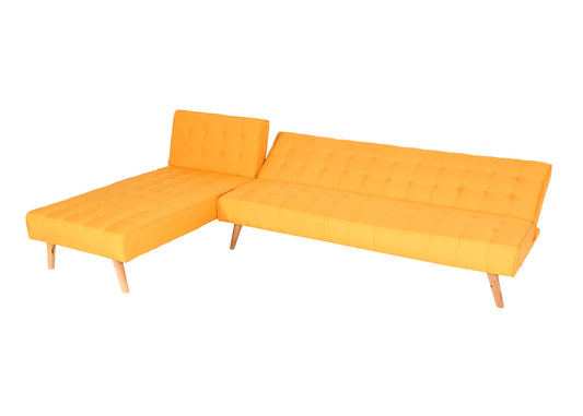 Cosmo Casa - Hoekbank - Klapbank - Textiel - Geel - 256 cm