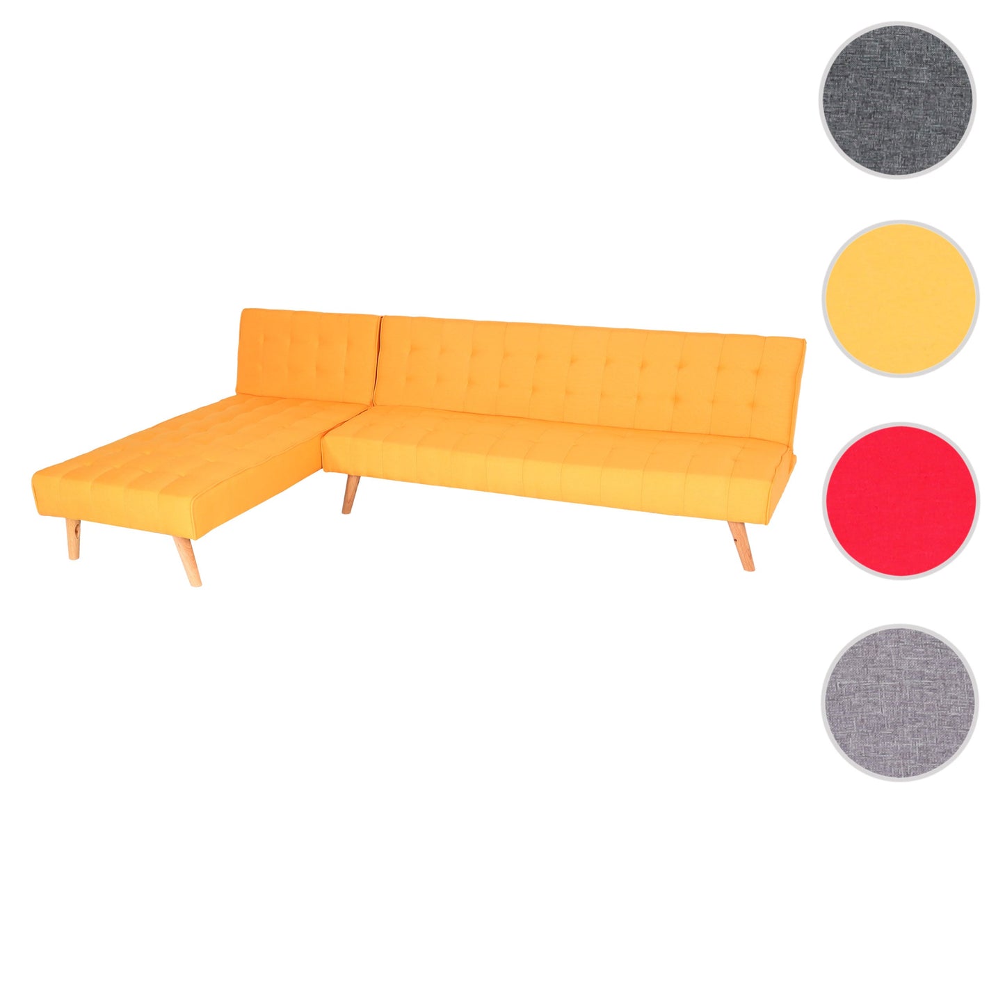 Cosmo Casa - Hoekbank - Klapbank - Textiel - Geel - 256 cm