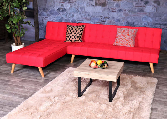 Cosmo Casa - Hoekbank - Klapbank - Textiel - Rood - 256 cm