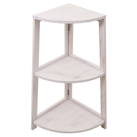 Cosmo Casa - Hoekplank - Woonplank met 3 Planken - Paulownia MDF - Shabby White - 80×37×37 cm