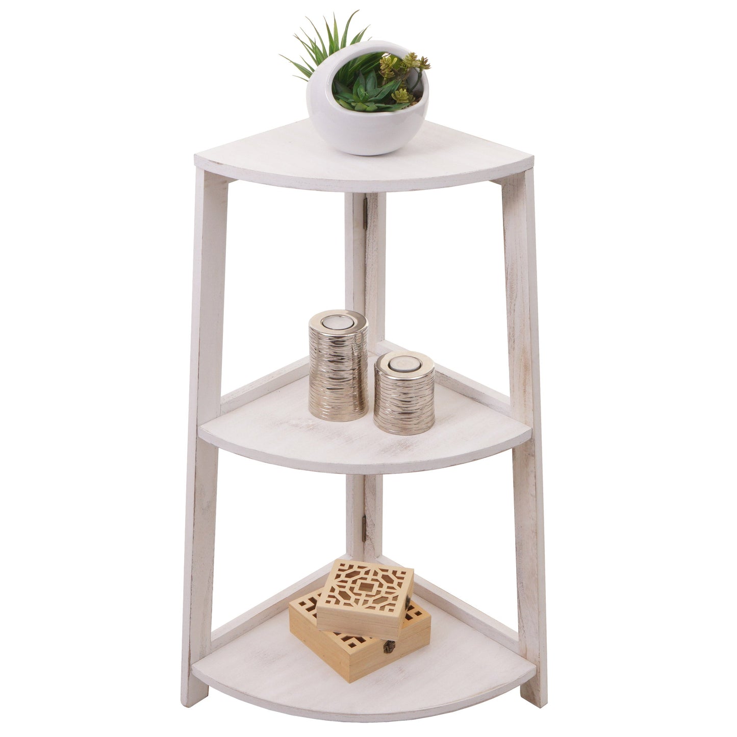 Cosmo Casa - Hoekplank - Woonplank met 3 Planken - Paulownia MDF - Shabby White - 80×37×37 cm