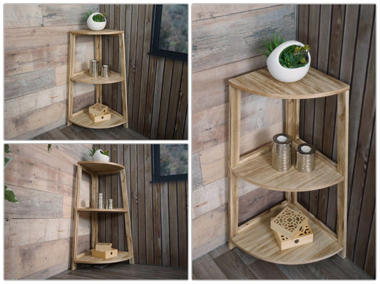 Cosmo Casa - Hoekplank - Woonplank met 3 Planken - Paulownia MDF - Naturel Bruin - 80×37×37 cm