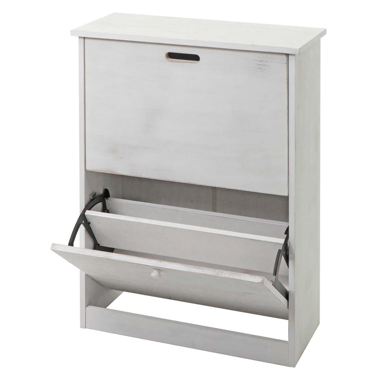 Cosmo Casa - Schoenenkantelaar - Schoenenrek met 2 Kleppen - Paulownia MDF - Shabby White - 81×60×25 cm