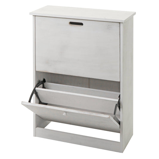 Cosmo Casa - Schoenenkantelaar - Schoenenrek met 2 Kleppen - Paulownia MDF - Shabby White - 81×60×25 cm
