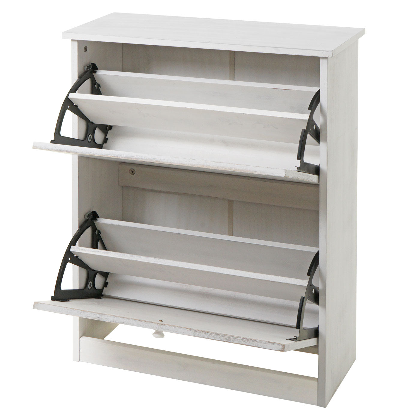 Cosmo Casa - Schoenenkantelaar - Schoenenrek met 2 Kleppen - Paulownia MDF - Shabby White - 81×60×25 cm