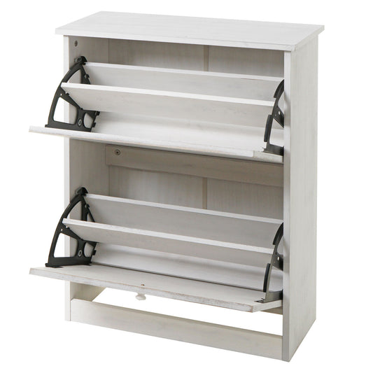Cosmo Casa - Schoenenkantelaar - Schoenenrek met 2 Kleppen - Paulownia MDF - Shabby White - 81×60×25 cm